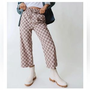 Albion Fit, Audrey Wide Leg Pants, Brown Checkers, XS